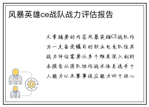 风暴英雄ce战队战力评估报告