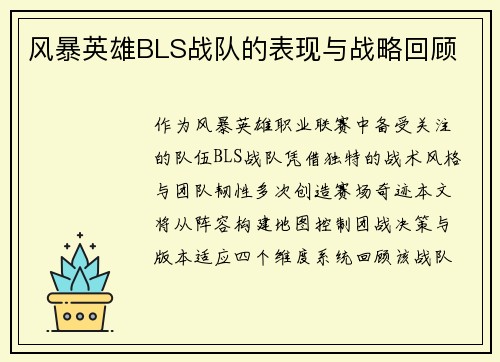 风暴英雄BLS战队的表现与战略回顾